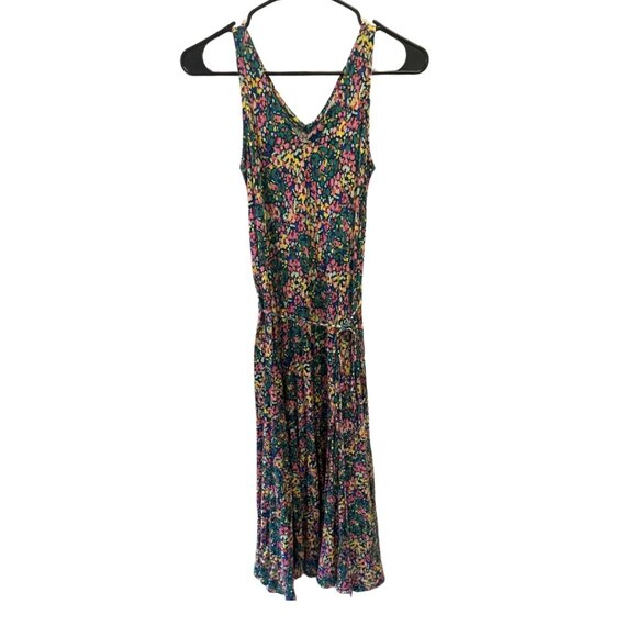 LOFT Colorful Floral Godet Double V Maxi Dress Sleeveless Waist Tie XSP - Picture 3 of 6